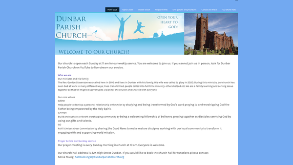 Screenshot of the Dunbar Parish Church (Church of Scotland) website