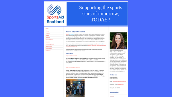 Screenshot of the Scottish Sports Aid Trust website