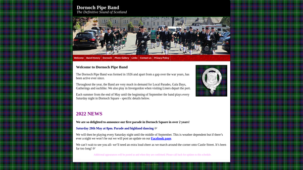 Screenshot of the Dornoch Pipe Band website