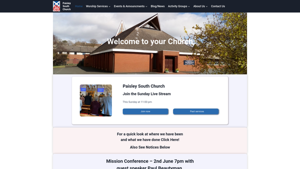 Screenshot of the Paisley: South (Church of Scotland) website