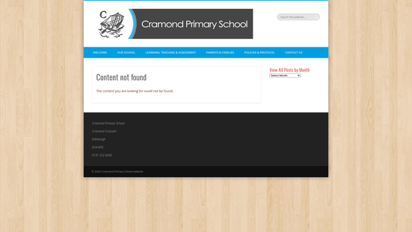 Screenshot of the Cramond School Parent Teacher Association website