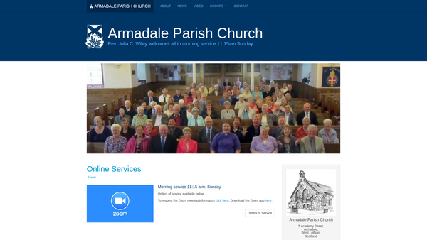 Screenshot of the Armadale Parish Church Of Scotland website