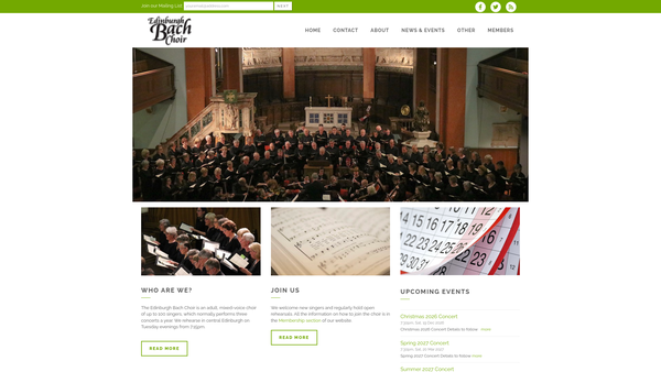 Screenshot of the Edinburgh Bach Society website