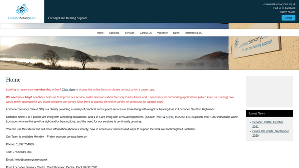 Screenshot of the Lochaber Sensory Care website