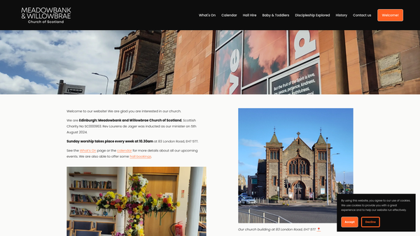 Screenshot of the Edinburgh: Meadowbank and Willowbrae Church of Scotland website