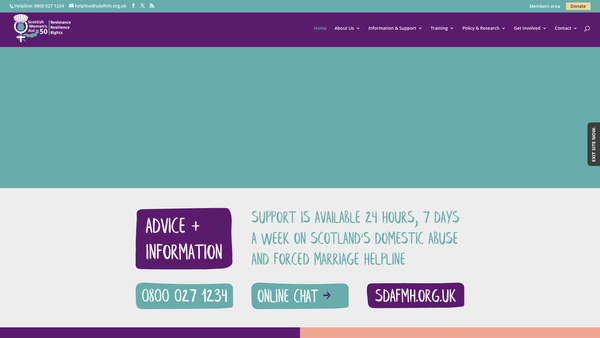 Screenshot of the Scottish Women's Aid Limited website