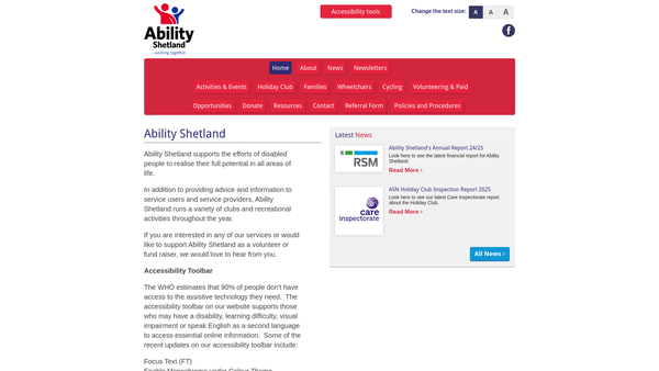 Screenshot of the Ability Shetland Ltd website