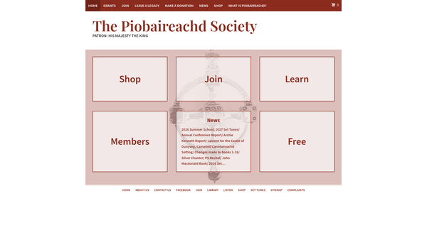 Screenshot of the Piobaireachd Society website