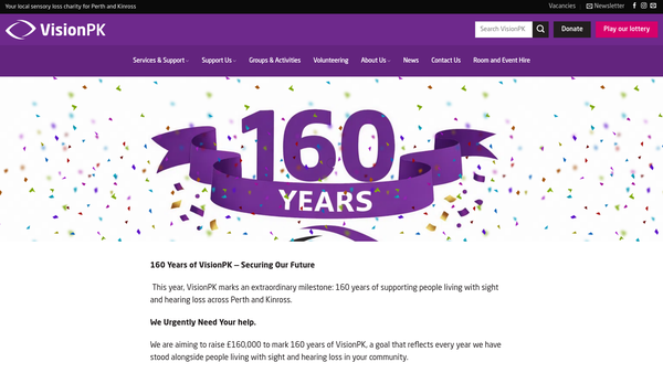 Screenshot of the Perth & Kinross Society For The Blind website