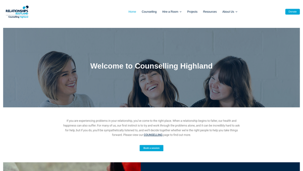Screenshot of the Relationships Scotland - Counselling Highland Limited website