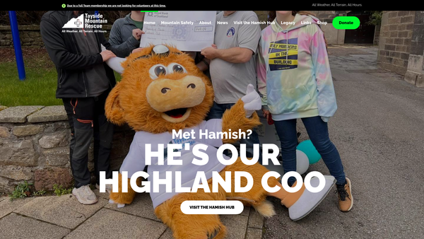 Screenshot of the Tayside Mountain Rescue Association (SCIO) website