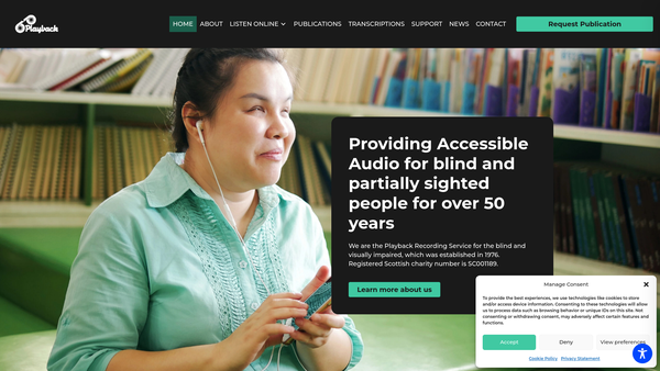 Screenshot of the Playback Service For The Blind website