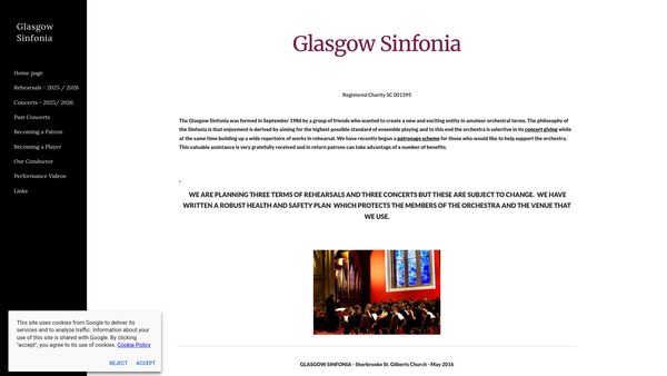 Screenshot of the Glasgow Sinfonia website
