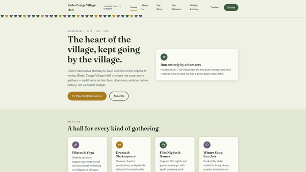 Screenshot of the Blebo Craigs Village Hall Comm website