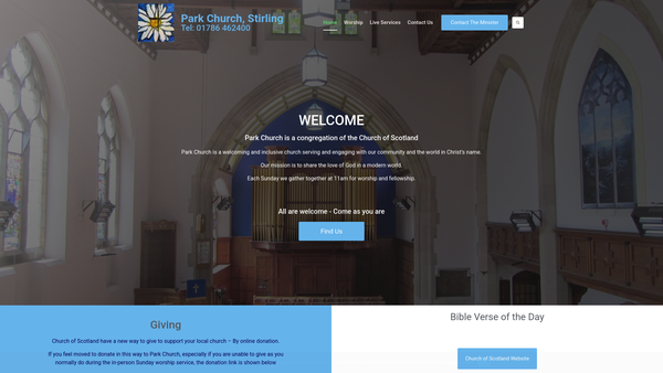 Screenshot of the Stirling: Park Church of Scotland website