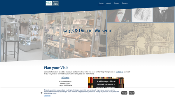 Screenshot of the Largs & District Museum & Historical Society website