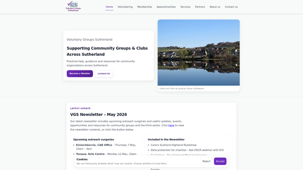 Screenshot of the Voluntary Groups Sutherland website
