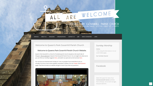 Screenshot of the Queens Park Govanhill Parish Church of Scotland, Glasgow website
