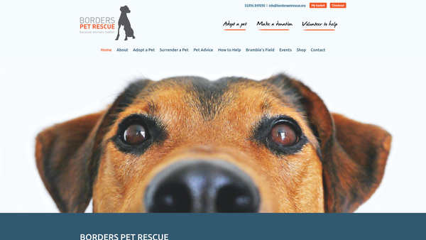 Screenshot of the Borders Animal Welfare Association website