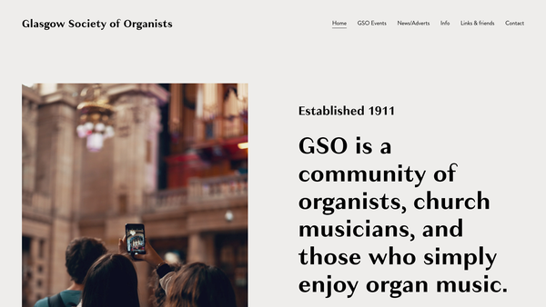 Screenshot of the Glasgow Society Of Organists website