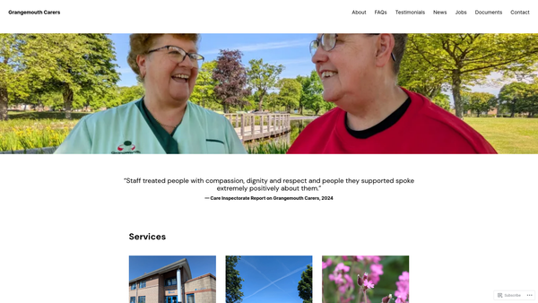 Screenshot of the Grangemouth Carers website