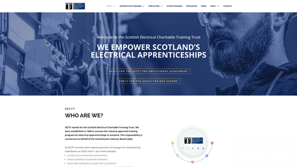Screenshot of the Scottish Electrical Charitable Training Trust website