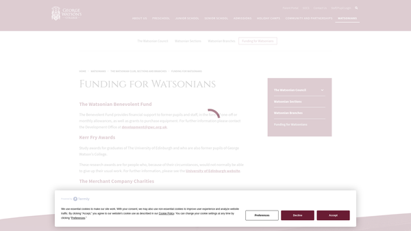 Screenshot of the The Watsonian Benevolent Fund website