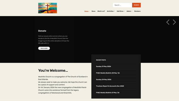 Screenshot of the East Kilbride Westhills Parish Church of Scotland website