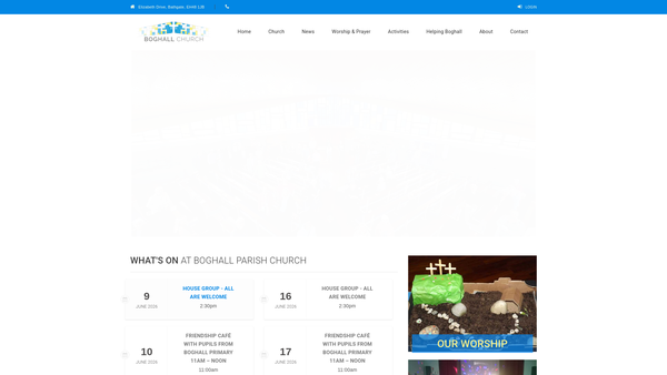 Screenshot of the Boghall Parish Church of Scotland, Bathgate website