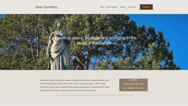 Screenshot of the Dean Cemetery Trust Ltd website