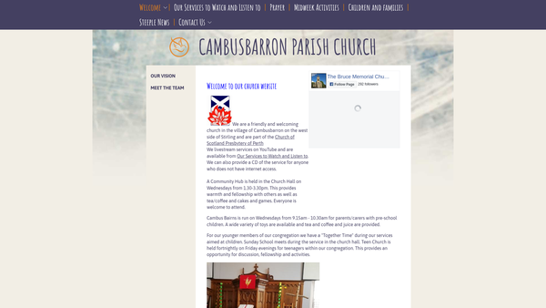 Screenshot of the Cambusbarron Parish Church Of Scotland Bruce Memorial website