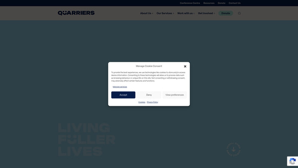 Screenshot of the Quarriers website