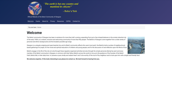 Screenshot of the Spiritual Assembly Of The Baha'is Of Glasgow website