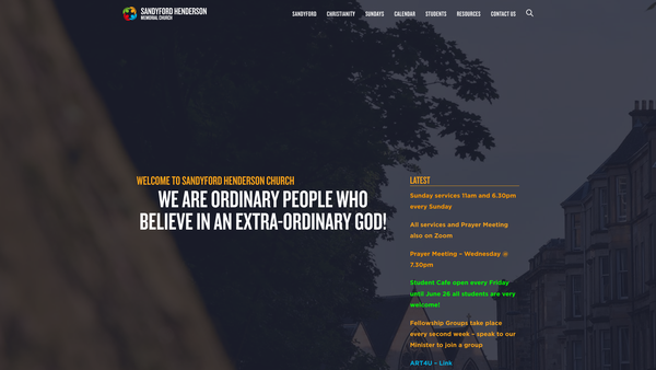 Screenshot of the Sandyford Henderson Memorial Church of Scotland, Glasgow website