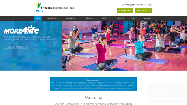 Screenshot of the Shetland Recreational Trust website