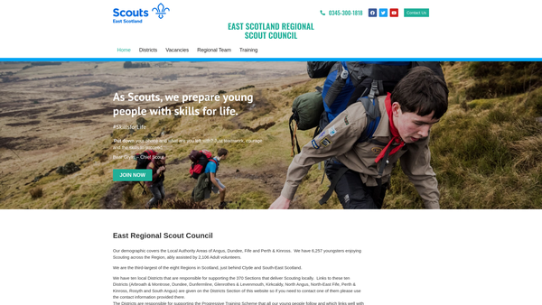 Screenshot of the East Scotland Regional Scout Council website