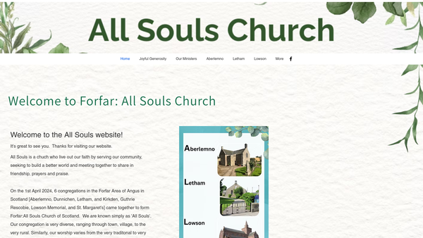 Screenshot of the Forfar: All Souls Church of Scotland website