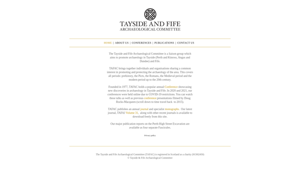 Screenshot of the Tayside & Fife Archaeological Committee website