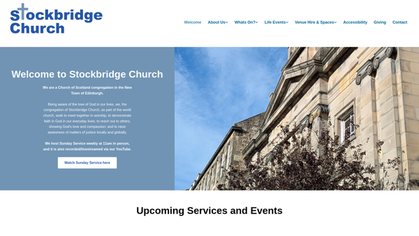 Screenshot of the Stockbridge Parish Church of Scotland, Edinburgh website