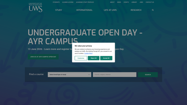 Screenshot of the Court of the University of the West of Scotland website