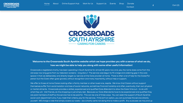 Screenshot of the Crossroads (South Ayrshire) Care Attendant Scheme website