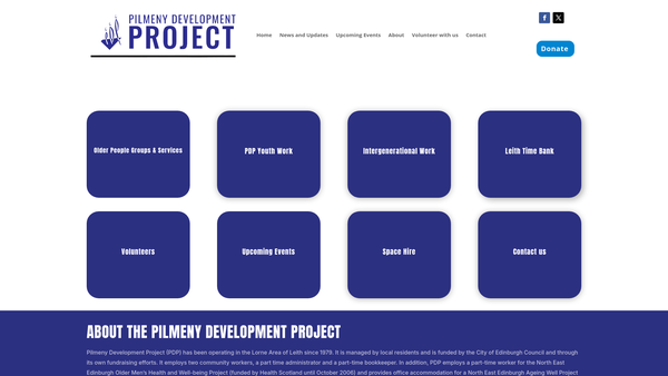 Screenshot of the Pilmeny Development Project website