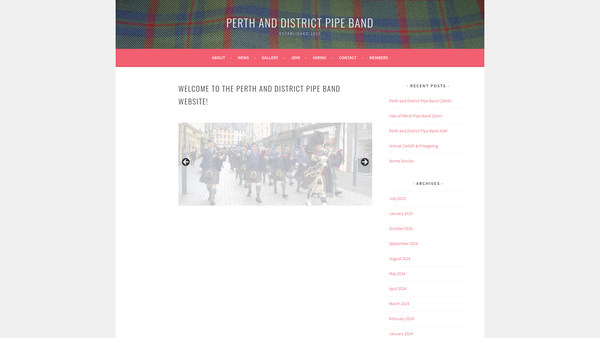 Screenshot of the Perth & District Pipe Band website