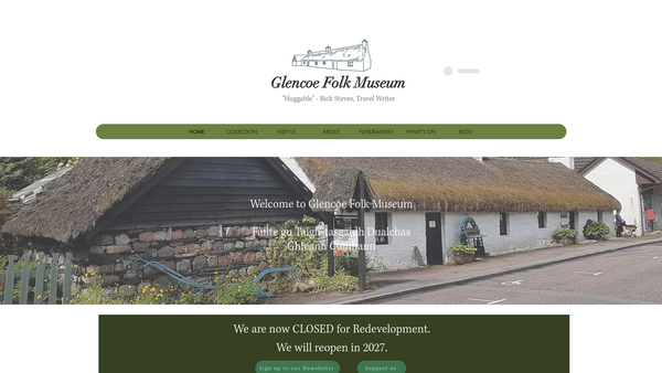 Screenshot of the Glencoe Folk Museum website