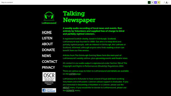 Screenshot of the Lothiansound website
