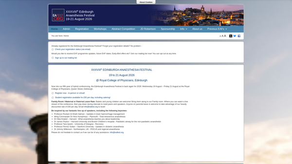 Screenshot of the Edinburgh Anaesthetics Research & Education Fund website