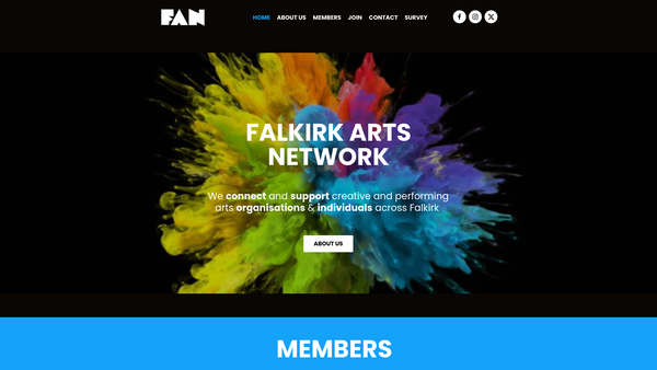 Screenshot of the Falkirk & District Arts and Civic Council (SCIO) website