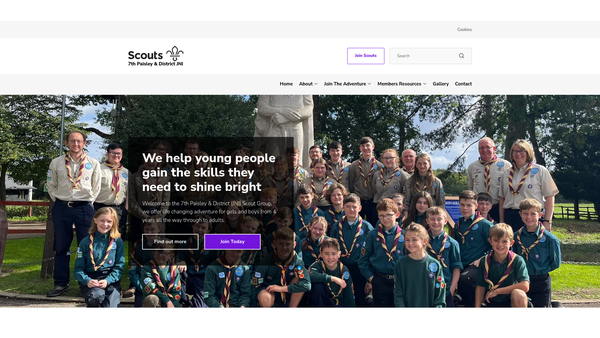 Screenshot of the 7th Paisley & District (JNI) Scout Group website