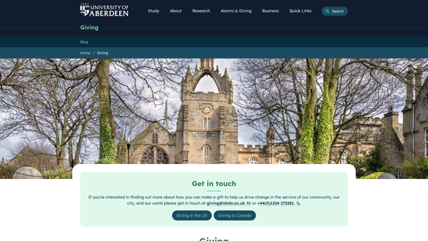 Screenshot of the University Of Aberdeen Development Trust website