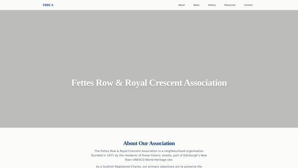 Screenshot of the Fettes Row and Royal Crescent Association website